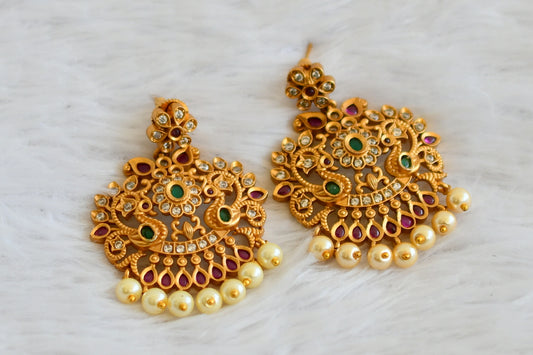 Matte finish ruby-green-white peacock pearl earrings dj-30498
