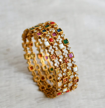 Matte finish cz navarathna block stone set of 4 bangles(2.4) dj-48621