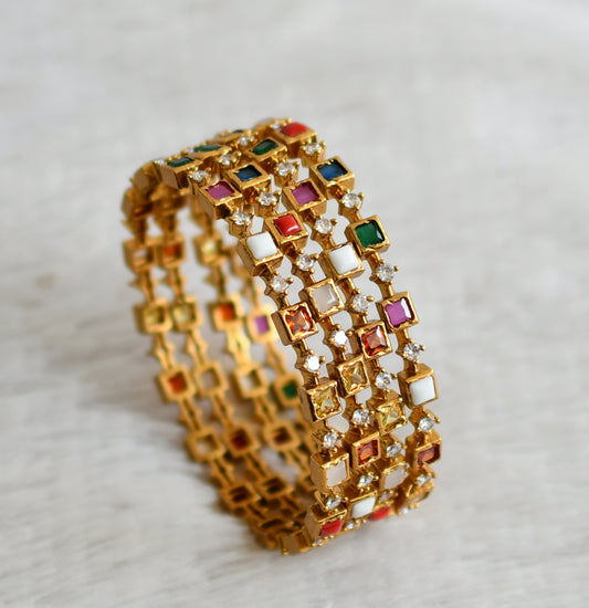 Matte finish cz navarathna block stone set of 4 bangles(2.4) dj-48621