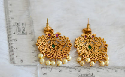 Matte finish ruby-green-white peacock pearl earrings dj-30498