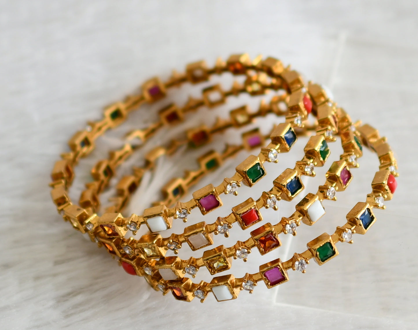 Matte finish cz navarathna block stone set of 4 bangles(2.4) dj-48621