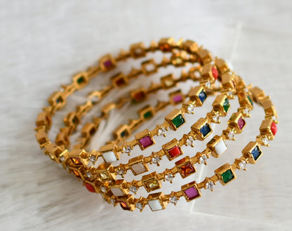 Matte finish cz navarathna block stone set of 4 bangles(2.4) dj-48621