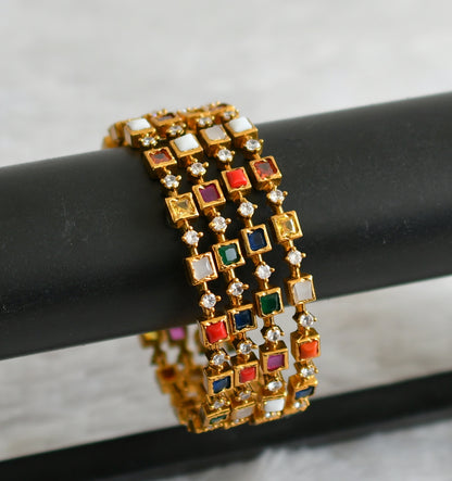 Matte finish cz navarathna block stone set of 4 bangles(2.4) dj-48621