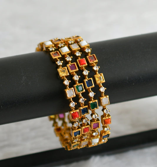 Matte finish cz navarathna block stone set of 4 bangles(2.4) dj-48621