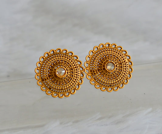 Matte finish gold stone round big stud/earrings DJ30547