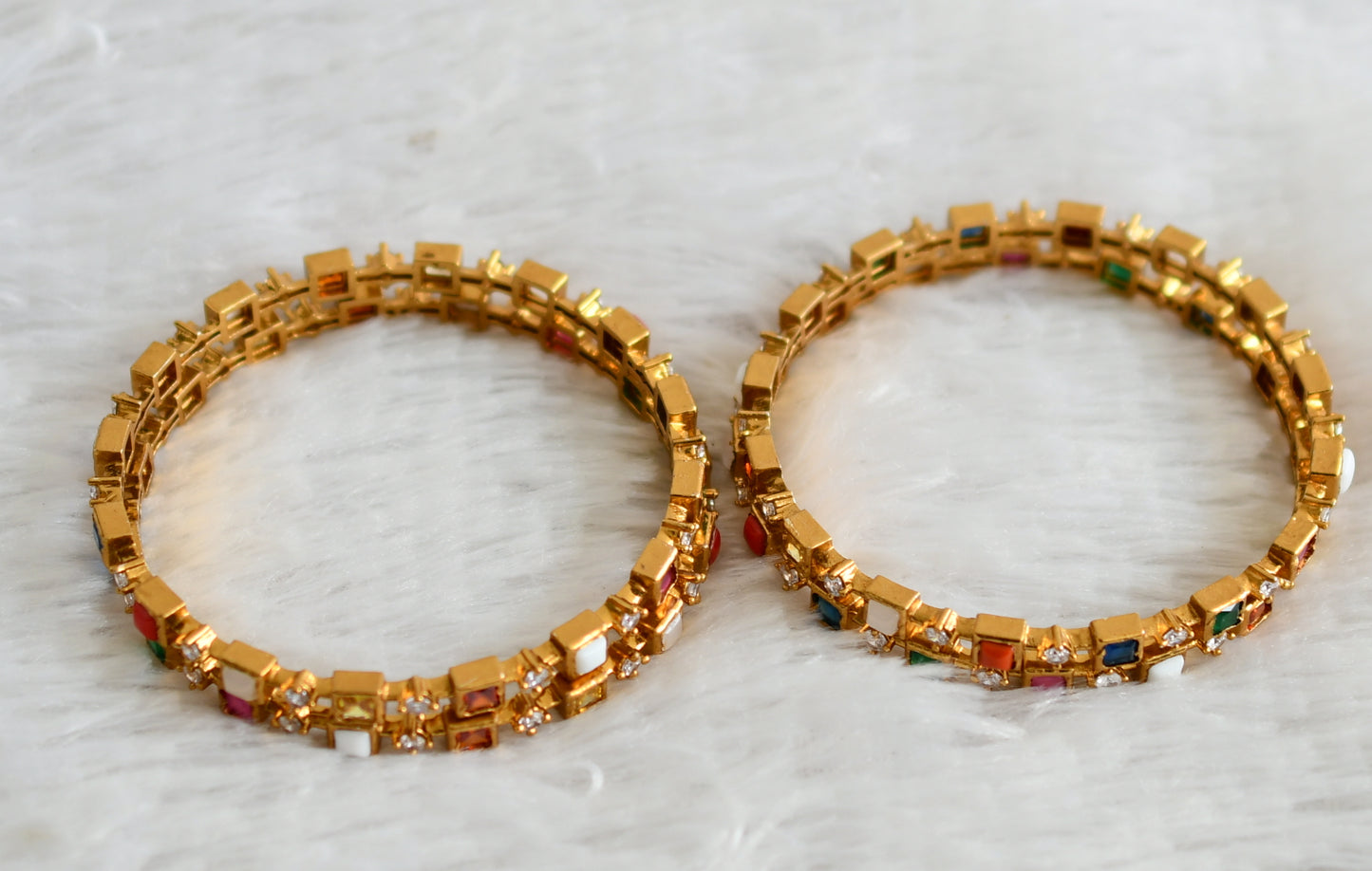 Matte finish cz navarathna block stone set of 4 bangles(2.4) dj-48621