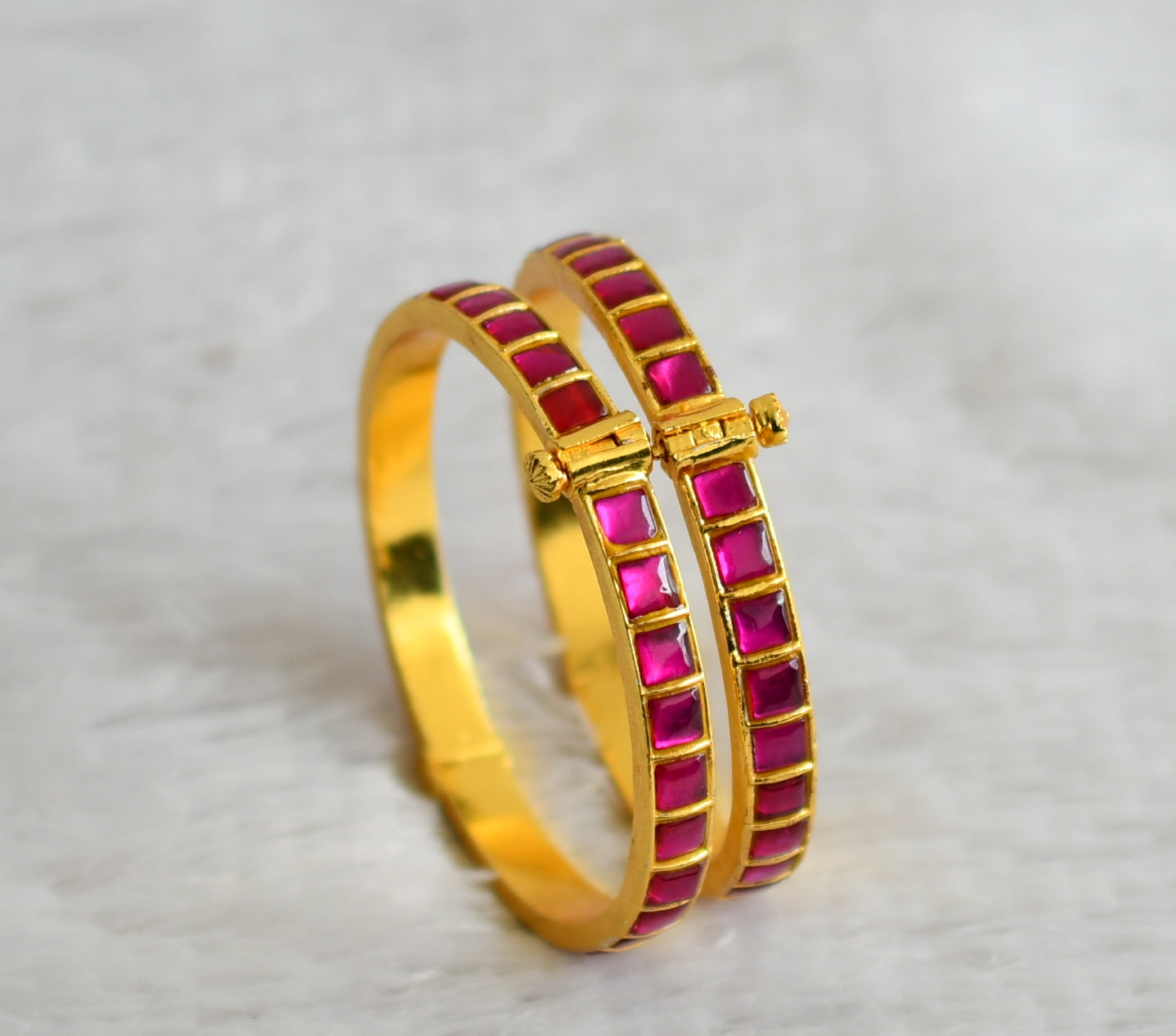 Gold tone pink kundan jadau screw type bangles(2.6) dj-48638