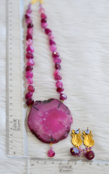 Hand painted ma saraswathi sliced agate pendant with purple onyx beads necklace set dj-45183