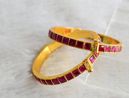 Gold tone pink kundan jadau screw type bangles(2.4) dj-48637