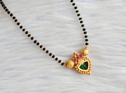 Gold tone pink-green palakka pendant mangalsutre dj-43559