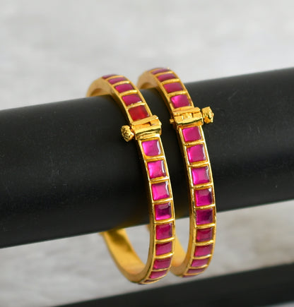 Gold tone pink kundan jadau screw type bangles(2.4) dj-48637