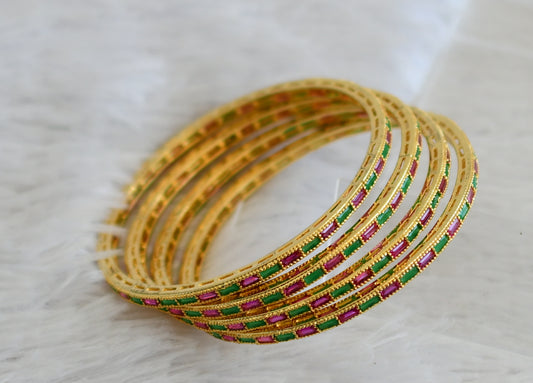 Gold tone set of 4 ruby-green bangles(2.6) dj-30538