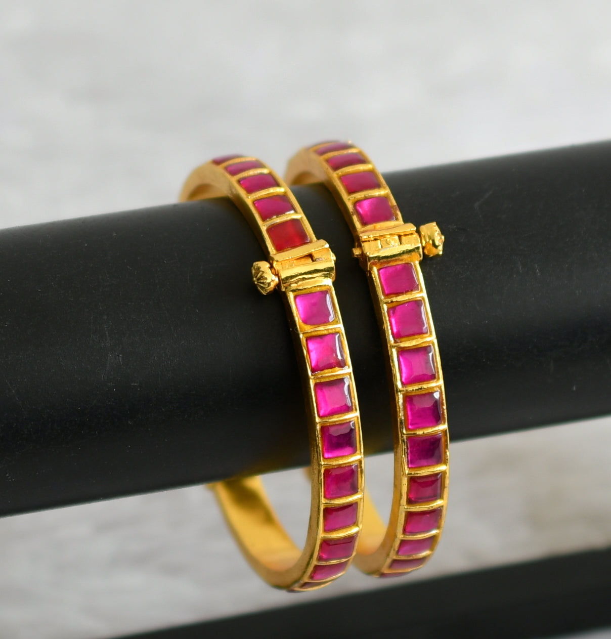 Gold tone pink kundan jadau screw type bangles(2.6) dj-48638