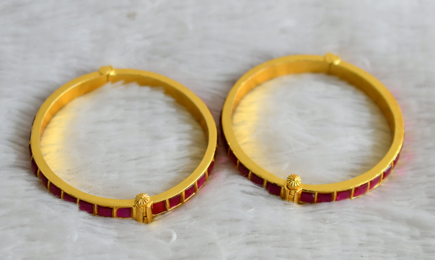 Gold tone pink kundan jadau screw type bangles(2.4) dj-48637