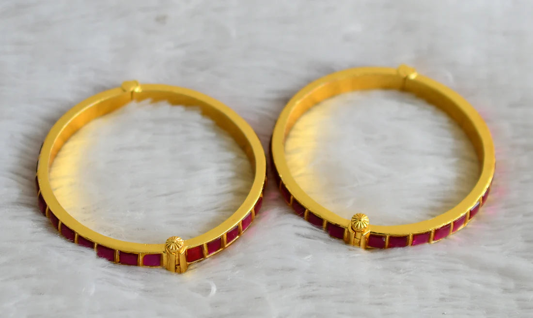 Gold tone pink kudan jadau screw type bangles(2.8) dj-48990