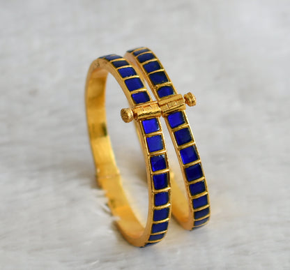 Gold tone blue kundan jadau screw type bangles(2.6) dj-48639