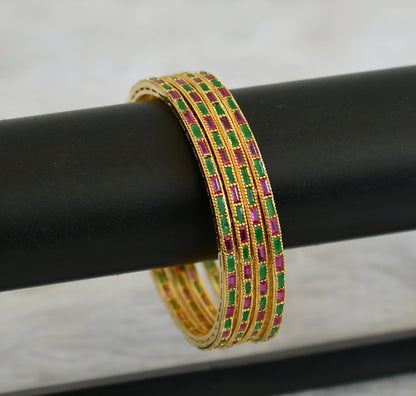 Gold tone AD set Of 4 ruby-green bangles(2.8) dj-30539