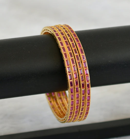 Gold tone set of 4 ruby bangles(2.8) dj-30537