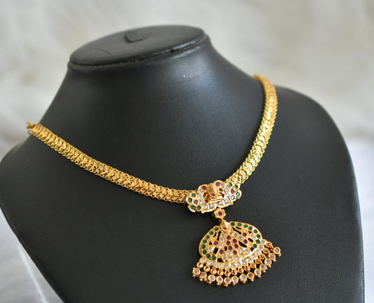 Gold tone ad ruby-green-white lakshmi attigai/necklace dj-46855