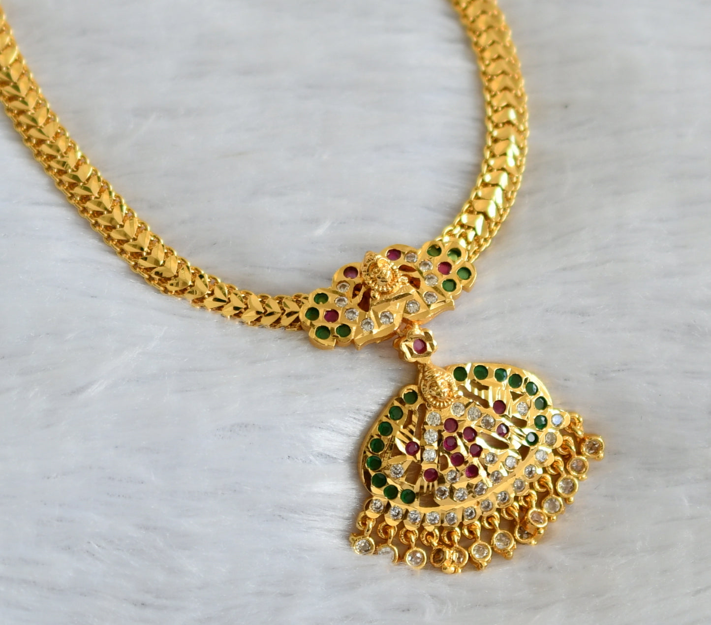 Gold tone ad ruby-green-white lakshmi attigai/necklace dj-46855