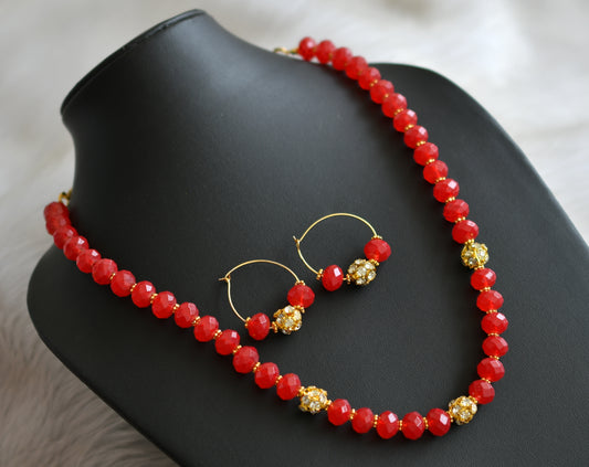 Gold tone red beaded necklace set dj-18890