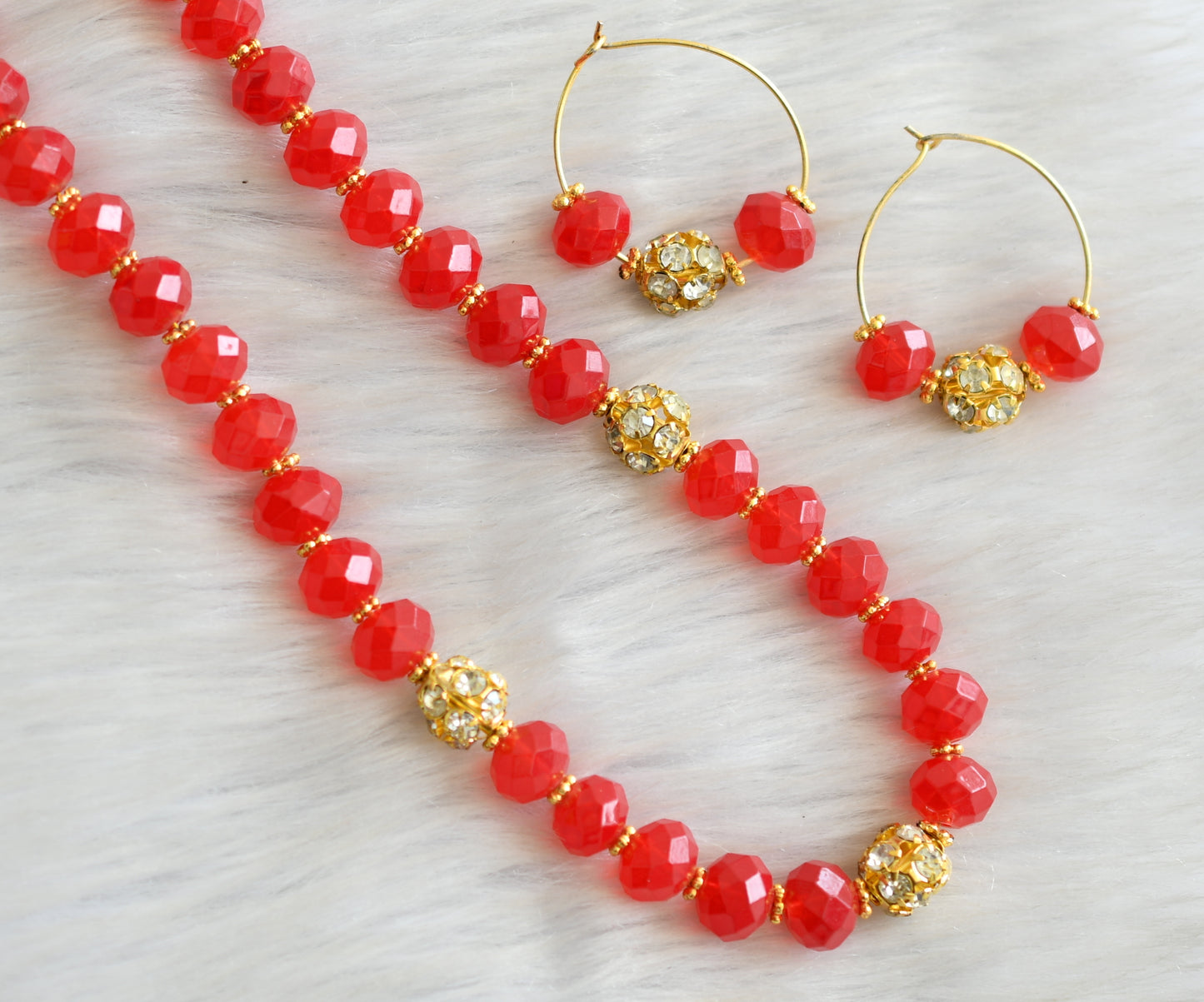 Gold tone red beaded necklace set dj-18890