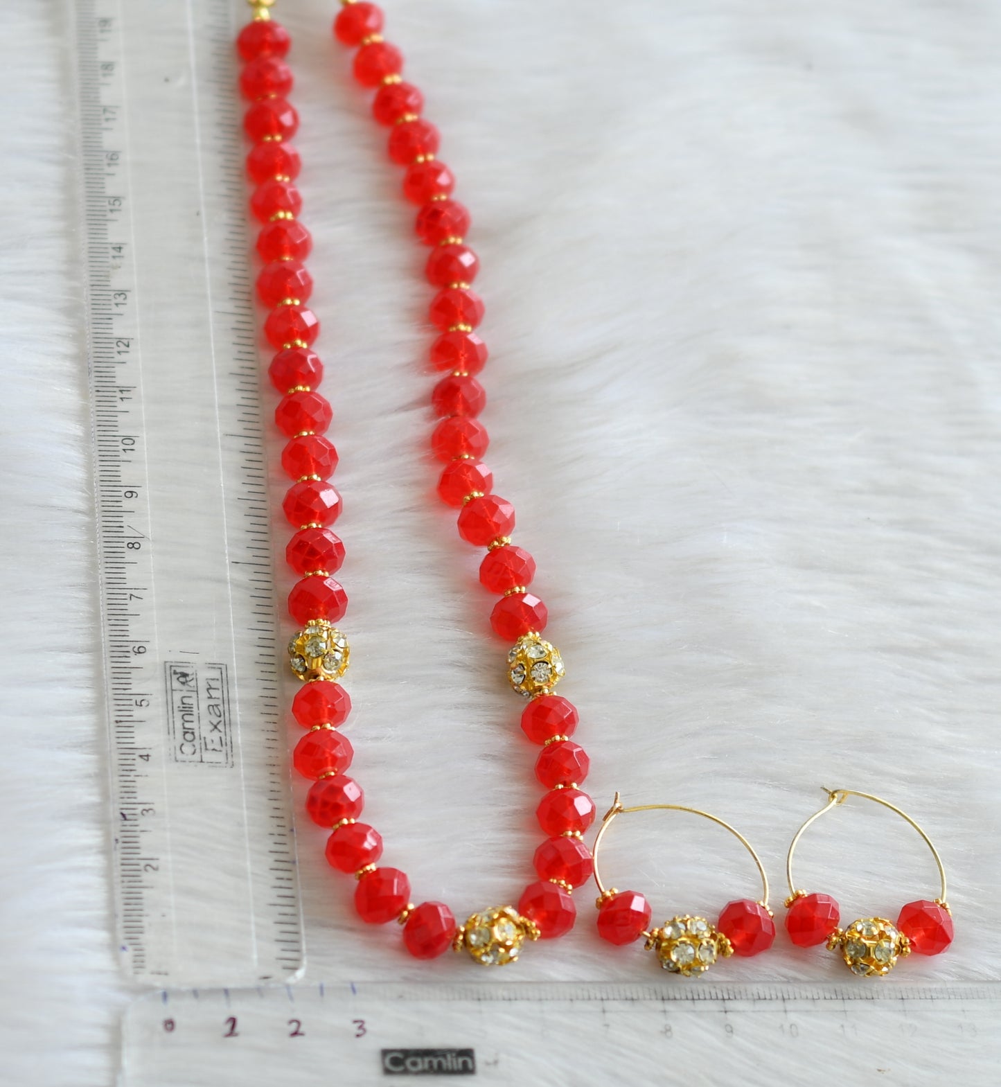 Gold tone red beaded necklace set dj-18890