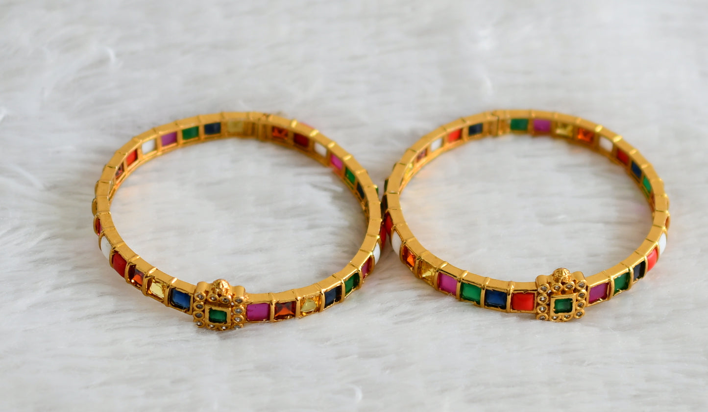 Matte finish navarathna block stone openable bangles(2.4) dj-48615