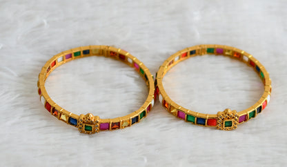 Matte finish navarathna block stone openable bangles(2.8) dj-48617