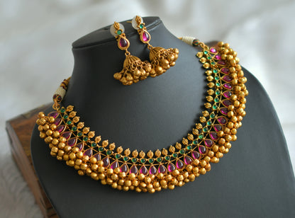 Matte real kemp-green gold cluster necklace set dj-31260