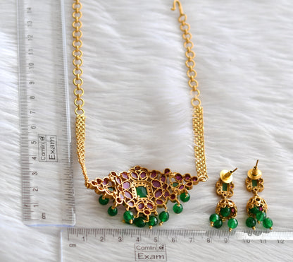 Matte finish ruby-green-white green agate beaded mini choker necklace set dj-43549