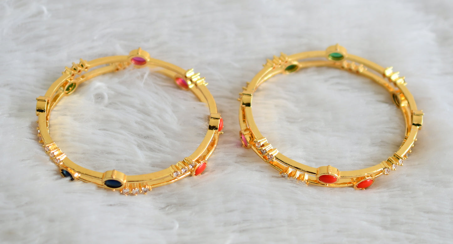 Gold tone cz navarathna oval stone set of 4 bangles(2.4) dj-48633