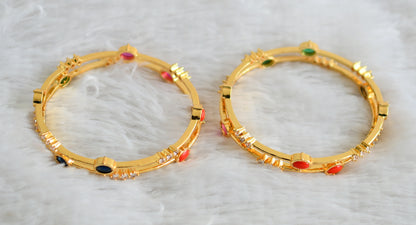 Gold tone cz navarathna oval stone set of 4 bangles(2.10) dj-48636