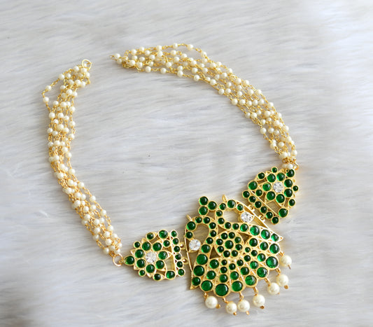 Gold tone semi precious green kemp pearl peacock necklace dj-18880