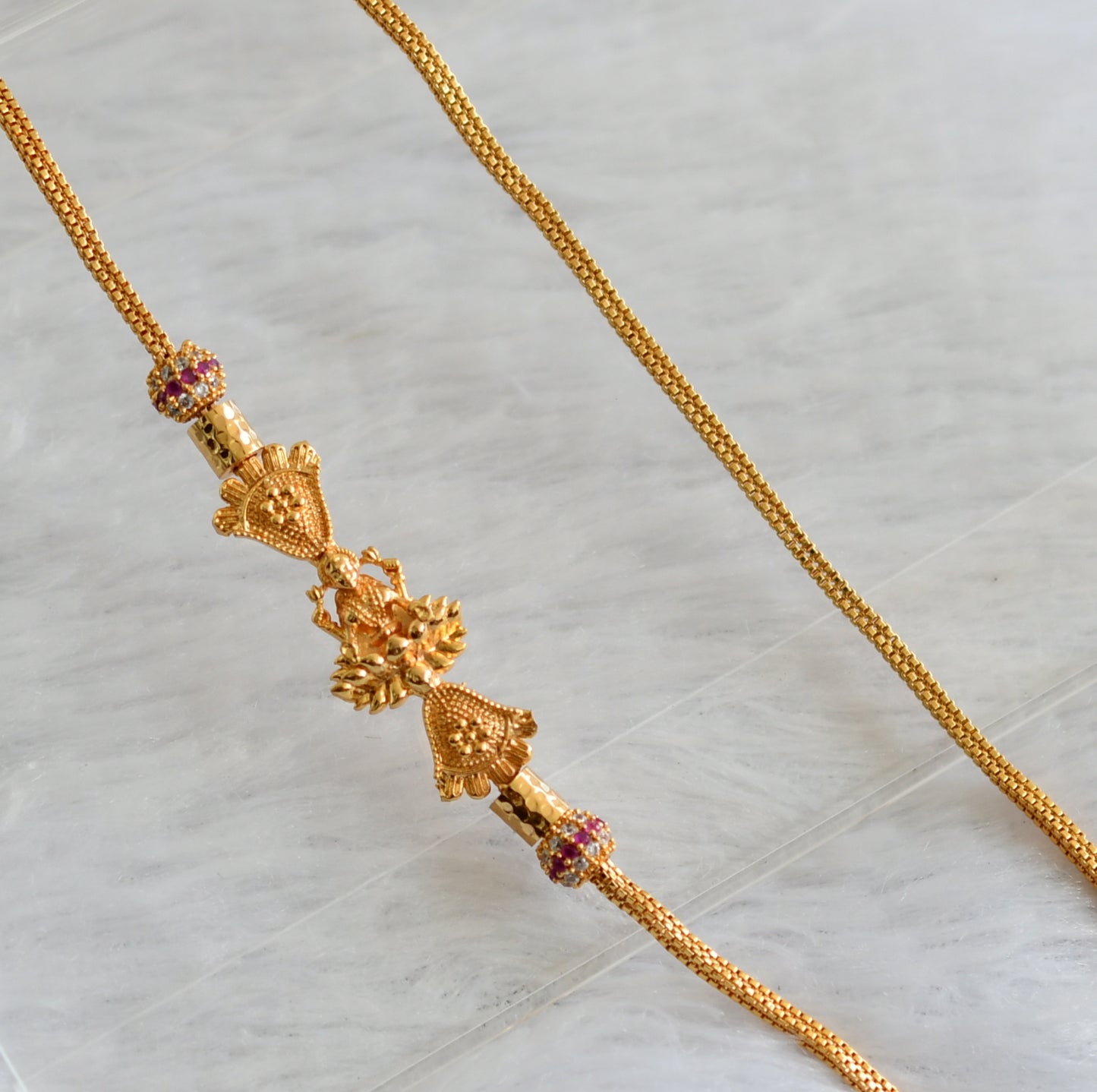 Gold tone 24 inches ruby-white lakshmi mugappu chain dj-46872