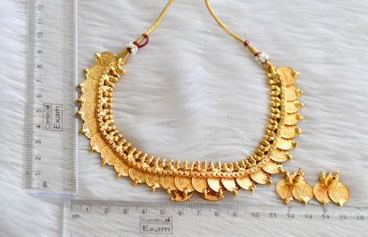 Gold tone pink stone mango lotus coin necklace set dj-43556