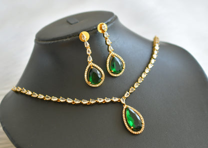 Matte finish cz green-white stone necklace set dj-45203