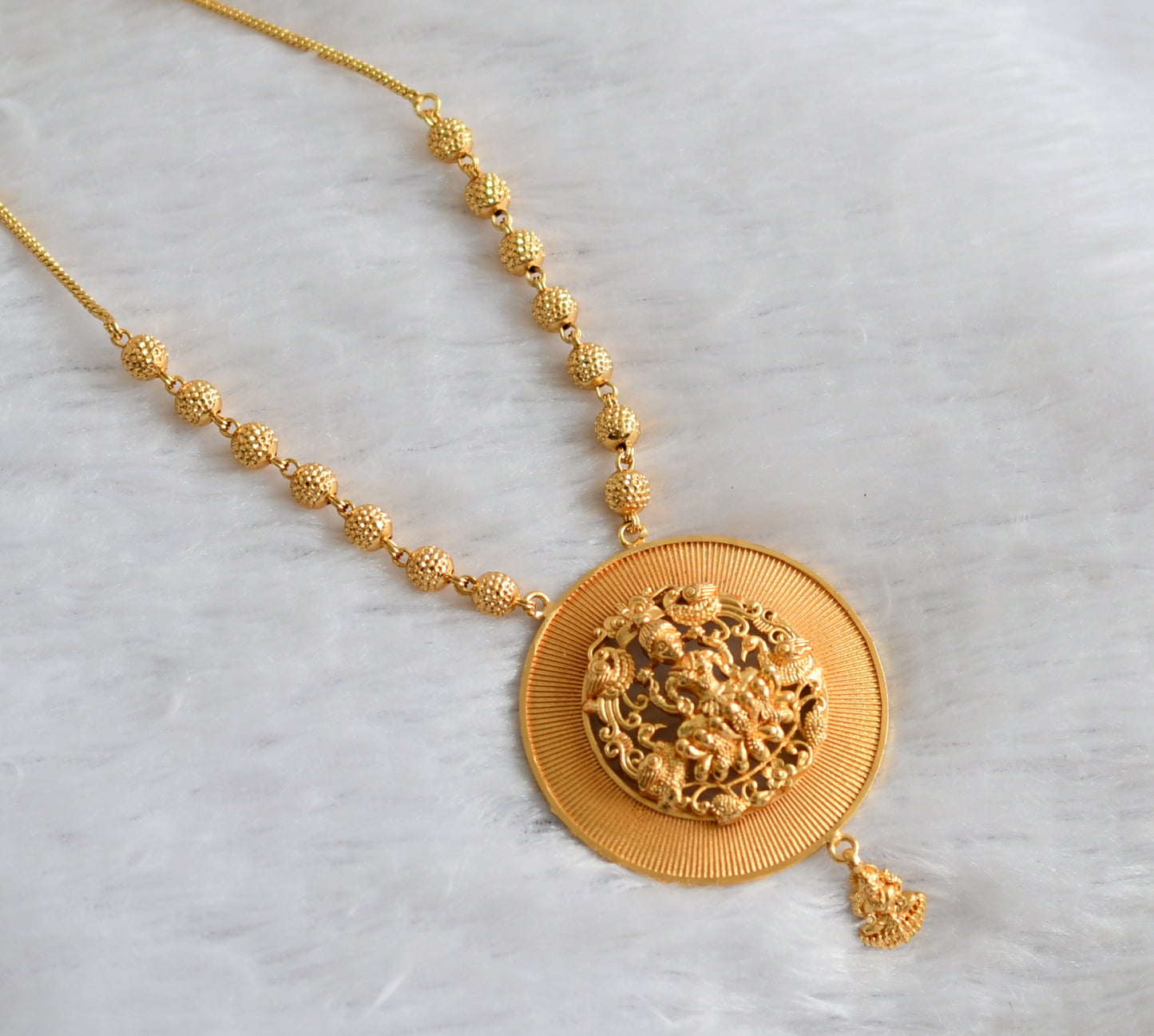 Gold tone kerala style lakshmi peacock round necklace dj-46861