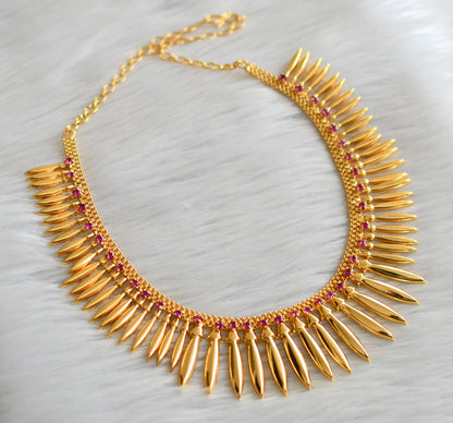 Gold tone mulla mottu pink stone Kerala style necklace dj-36833