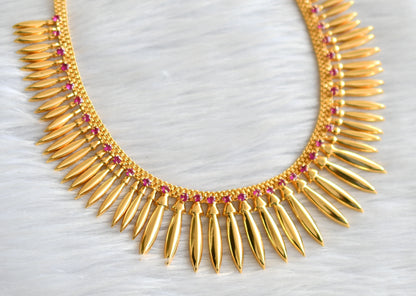 Gold tone mulla mottu pink stone Kerala style necklace dj-36833