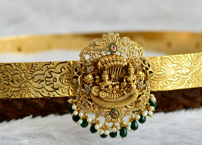 Matte finish ruby-green-white stone green beaded shri ranganatar waist belt dj-48646