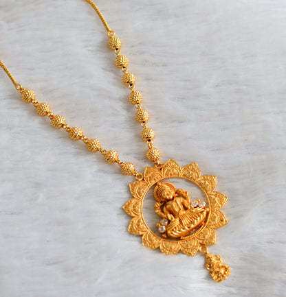 Gold tone kerala style cz white lakshmi necklace dj-46859