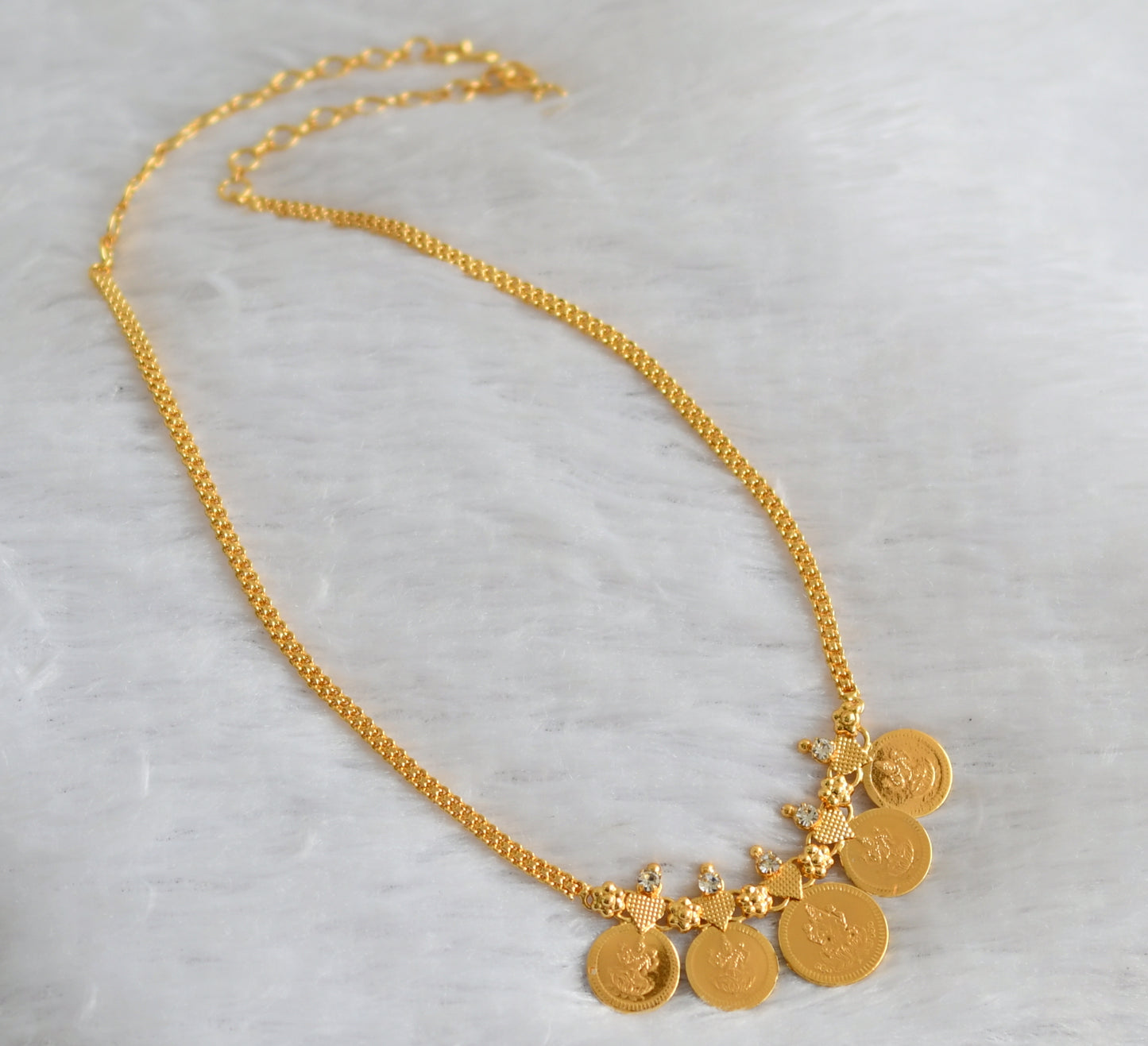 Gold tone white stone lakshmi coin necklace dj-46857