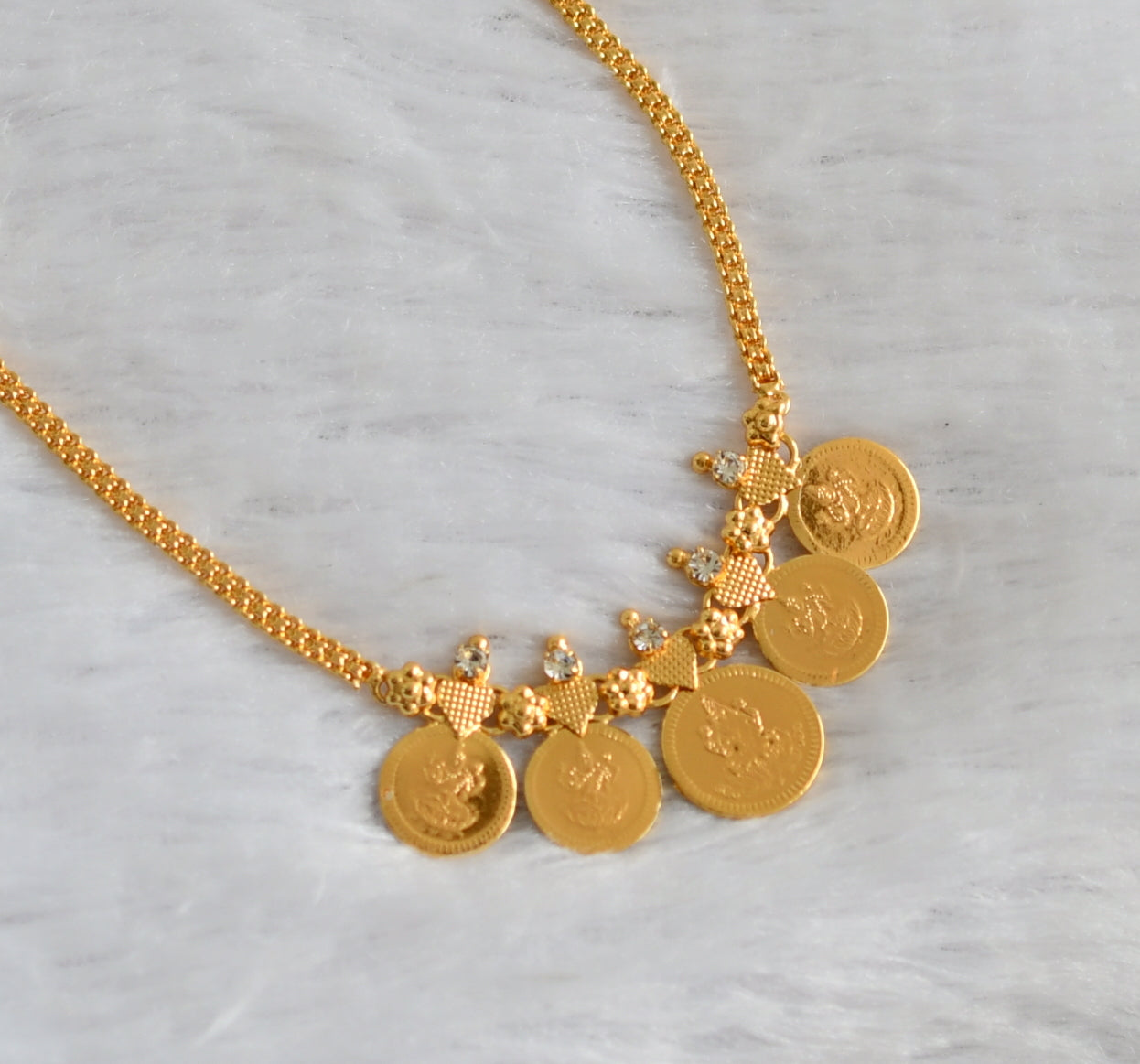 Gold tone white stone lakshmi coin necklace dj-46857