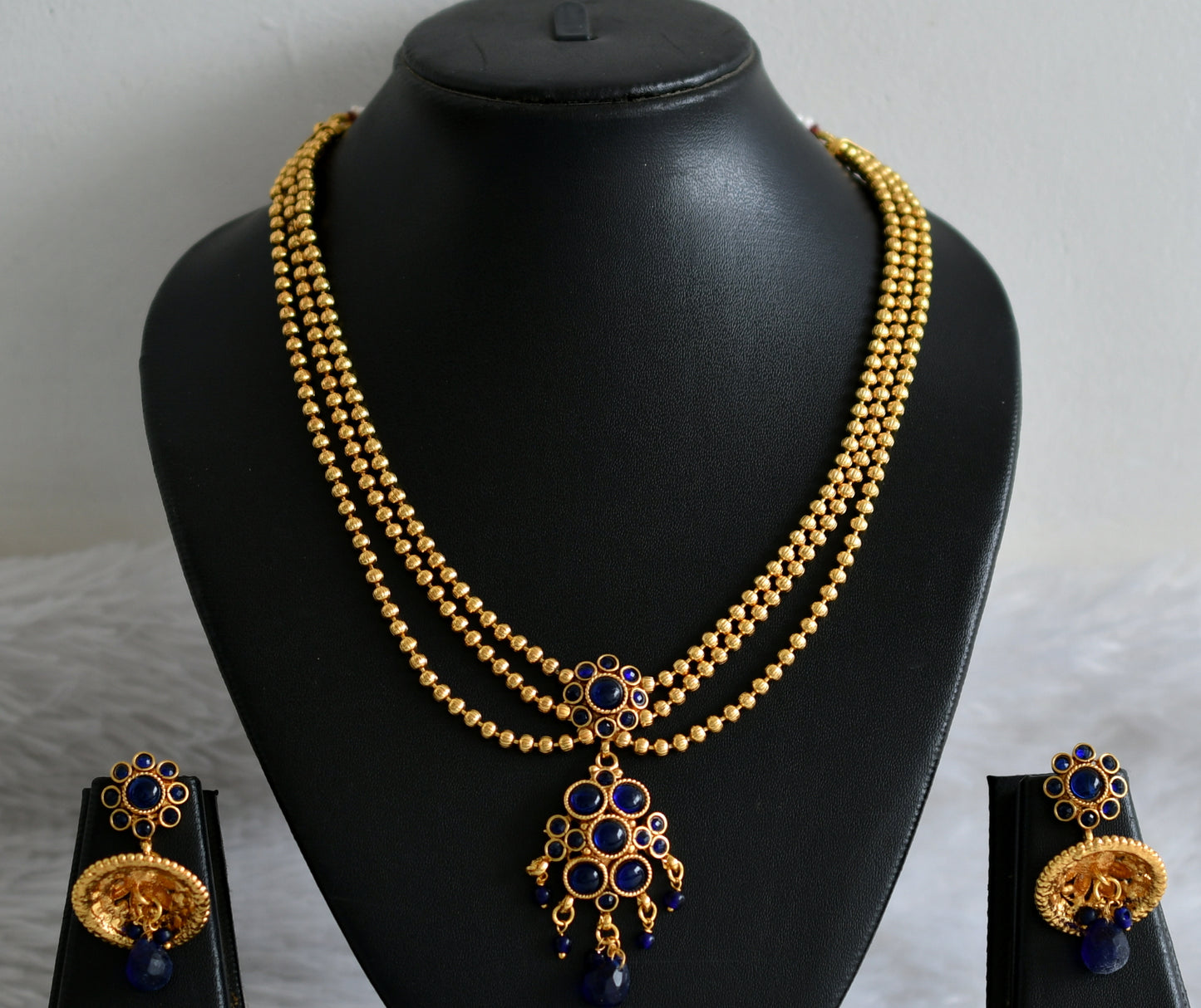 Antique ball chain Blue Necklace set- DJ16678