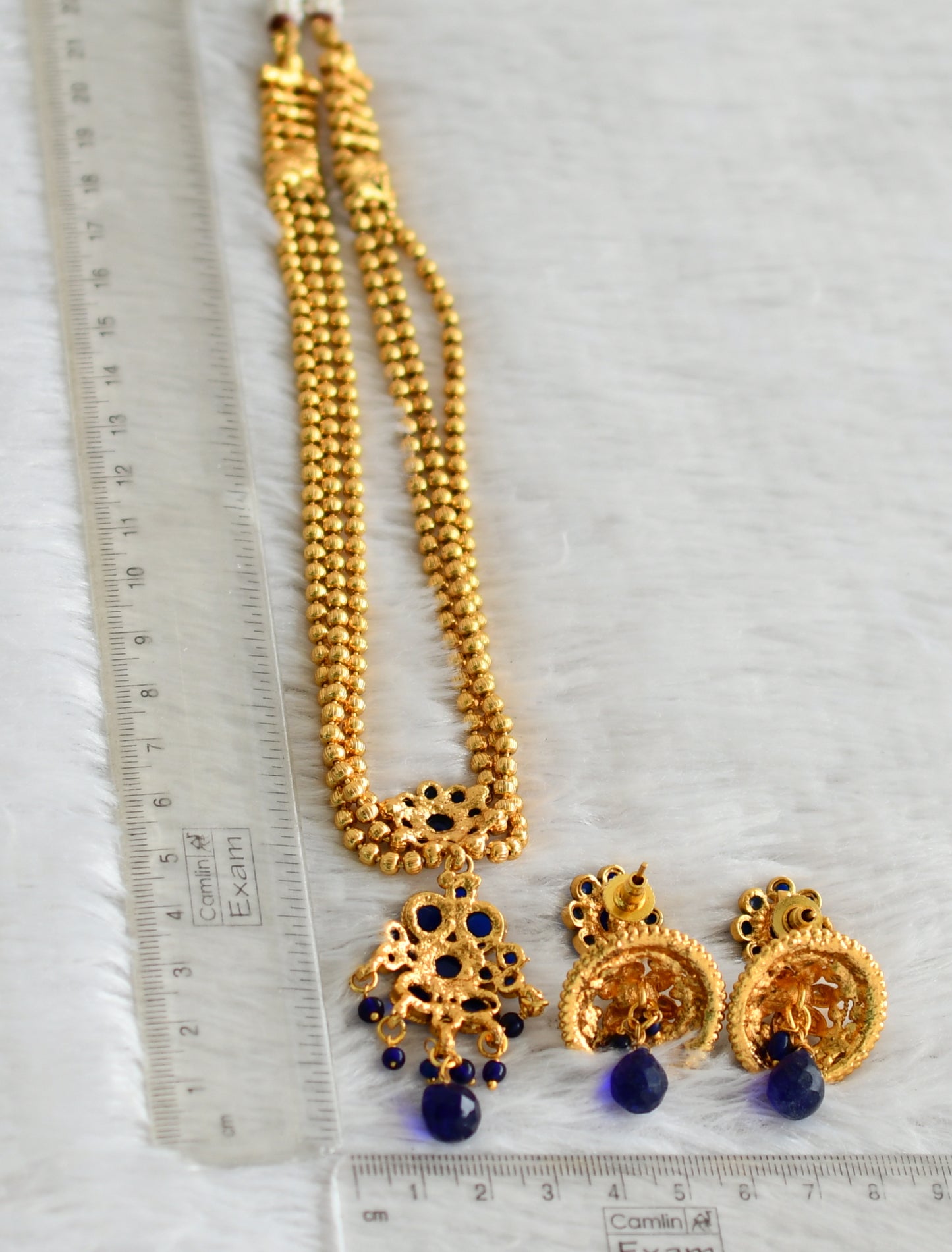 Antique ball chain Blue Necklace set- DJ16678