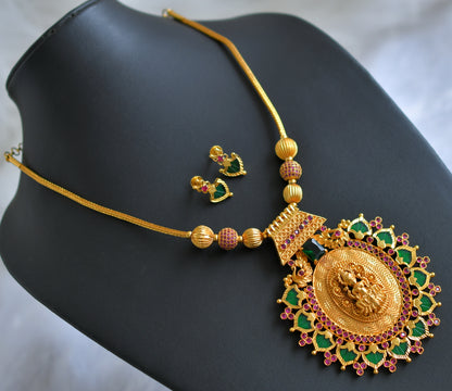 Gold tone ruby stone ball pink-green big palakka lakshmi pendant kodi necklace set dj-46863