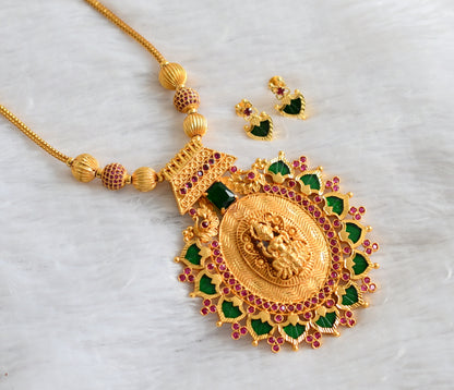 Gold tone ruby stone ball pink-green big palakka lakshmi pendant kodi necklace set dj-46863