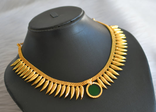 Gold tone green kerala style round mulla mottu necklace dj-45232