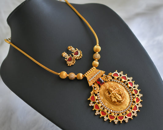 Gold tone kerala style white stone ball red-white big palakka krishna pendant kodi necklace set dj-46866